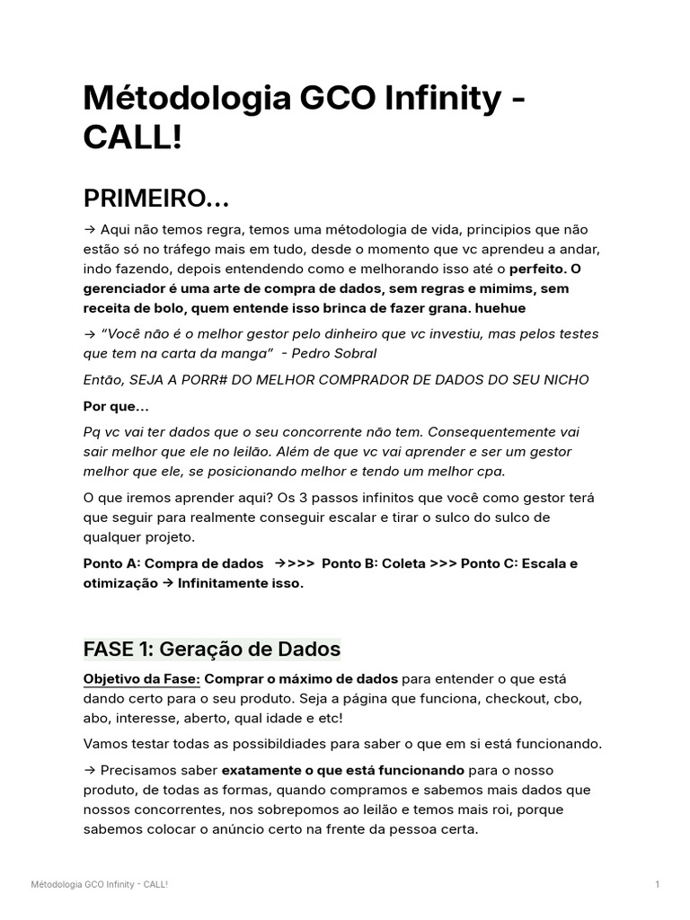 Metodologia GCO Infinity: Guia Prático | PDF | Publicidade | Metodologia