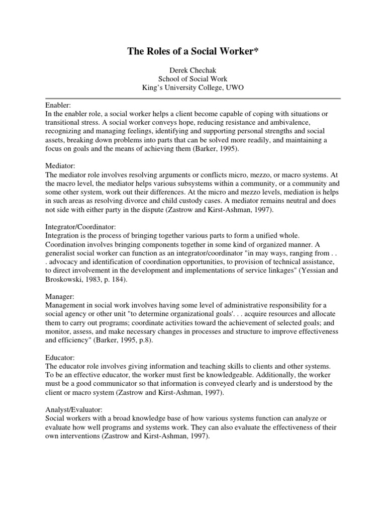 The Roles of a Social Worker Social Work Mediation