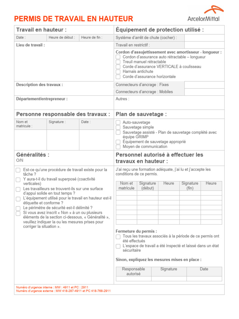 Permis de Travail en Hauteur Sécurisé | PDF
