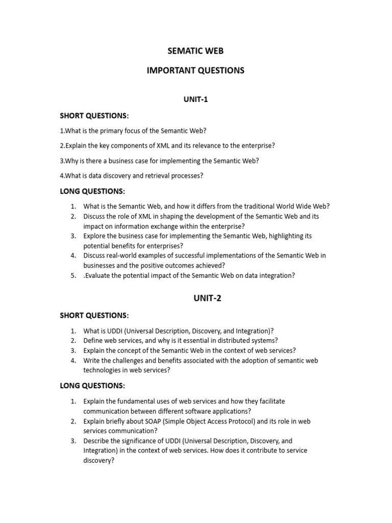 Sematic web important ques mid 1 pdf web service semantic web