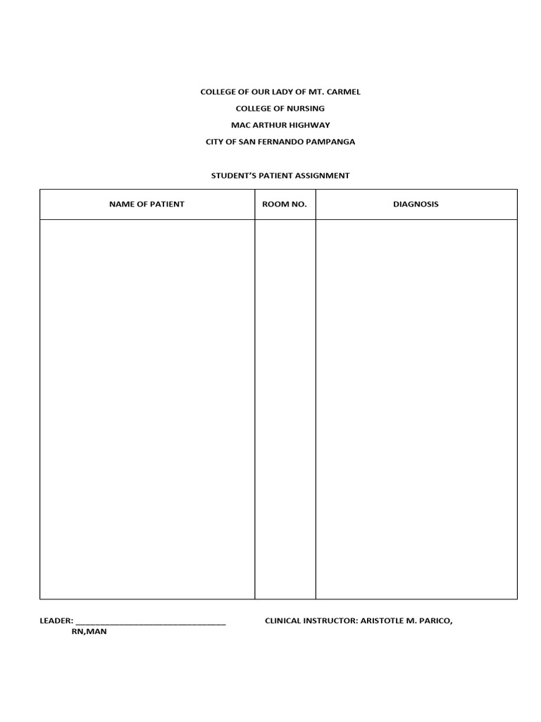 Nursing Student Patient Assignment Form | PDF
