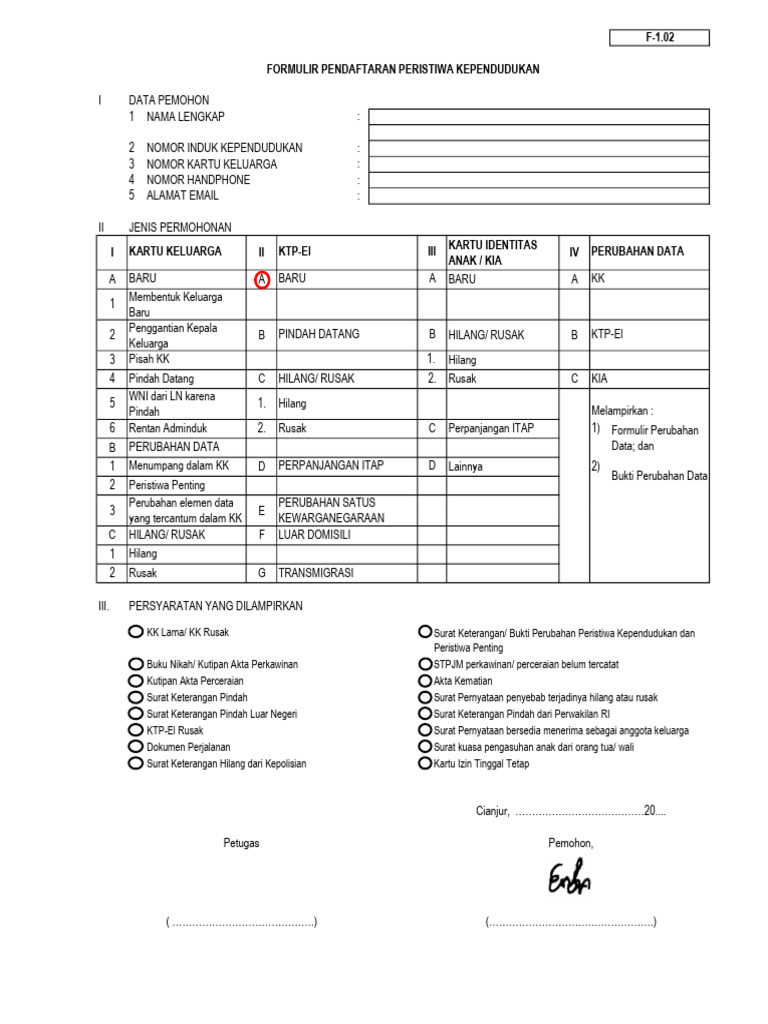 Panduan Formulir F1.02 Kependudukan | PDF