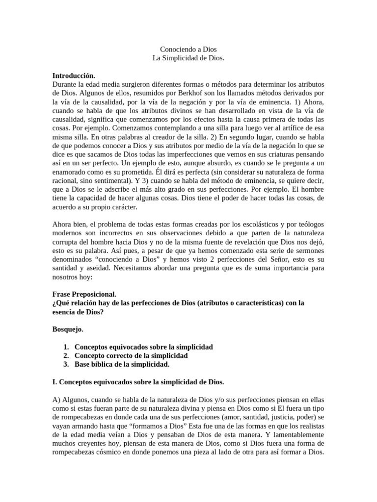 Conociendo A Dios, La Simplicidad de Dios | PDF | Dios | Esencia