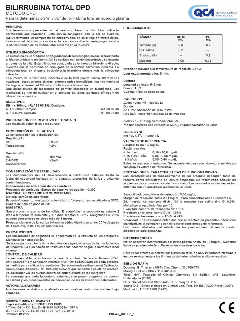 Determinación de Bilirrubina Total DPD | PDF