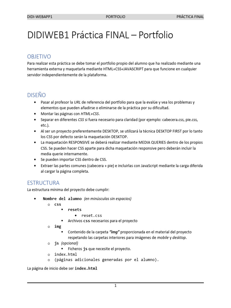 Portfolio Web: Práctica Final HTML/CSS | PDF | HTML | Script Java