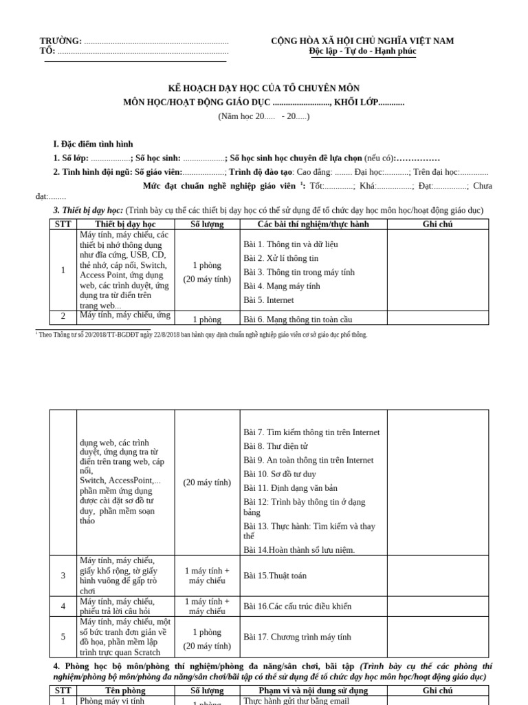 Ke Hoach Day Hoc To Chuyen Mon | PDF