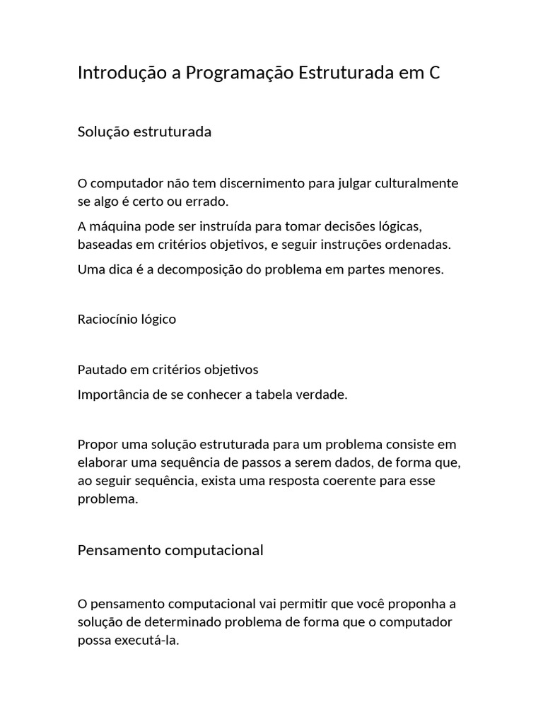 Programação Estruturada em C: Fundamentos | PDF | Computadores