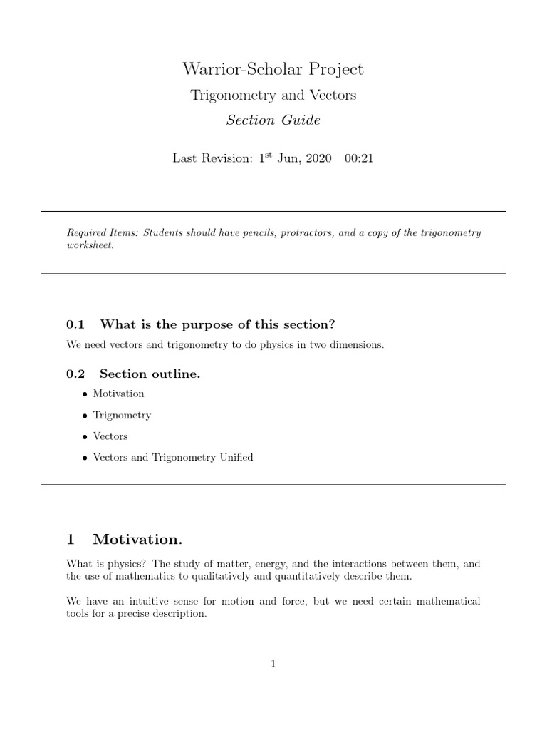 Trigonometry Vectors Section Guide Pdf Euclidean Vector