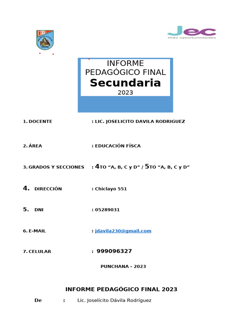 Informe Final 2023 | PDF | Dieta | Las emociones