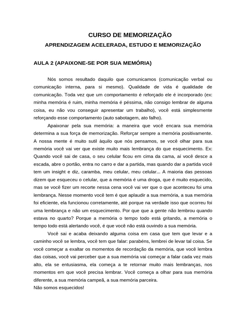 Curso de Memorização e Aprendizagem | PDF | Memória | Aprendizado