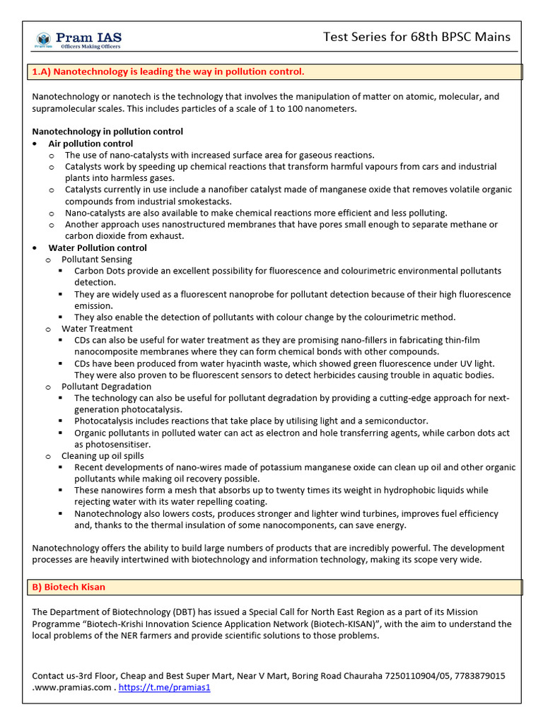Test 2 68th BPSC Mains General Studies 2 Sciece and Tech Solution | PDF ...