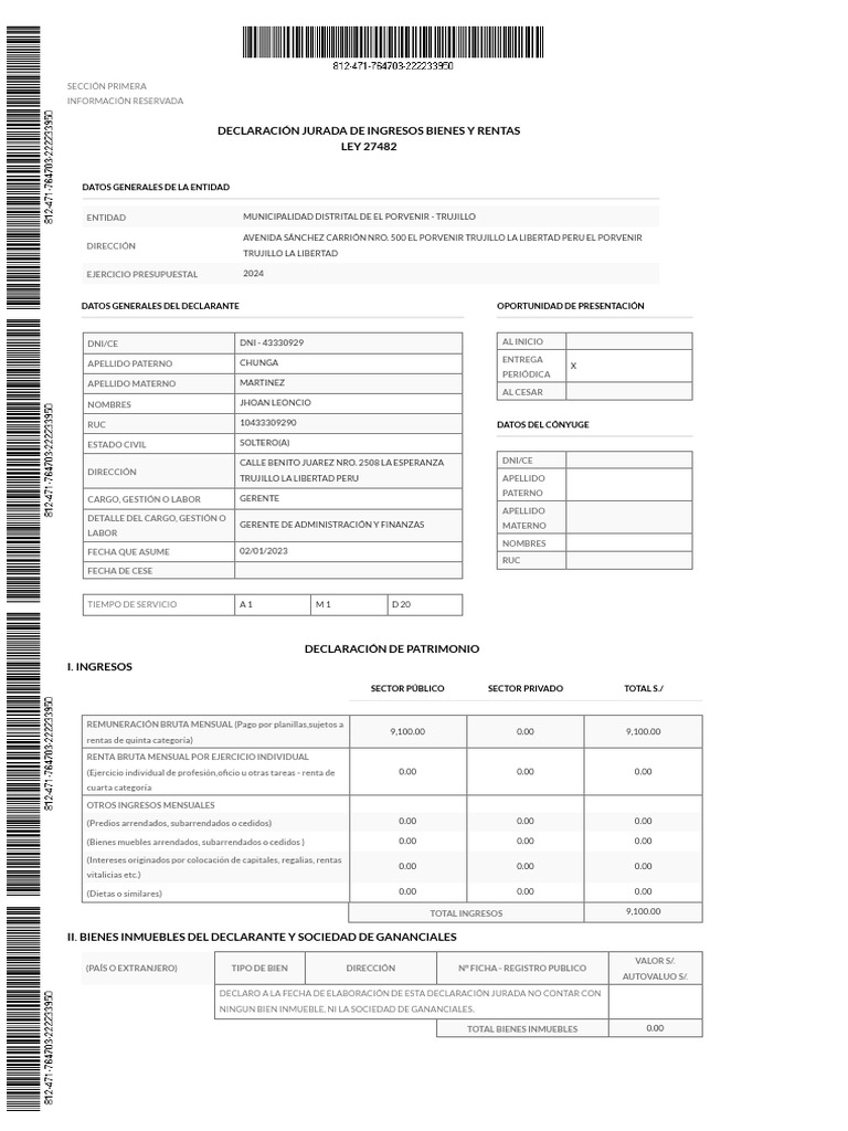 Declaración Jurada de Ingresos 2024 | PDF | Dinero | Economias