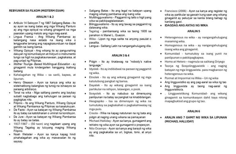 Rebyuwer Sa Filkom Midterm | PDF