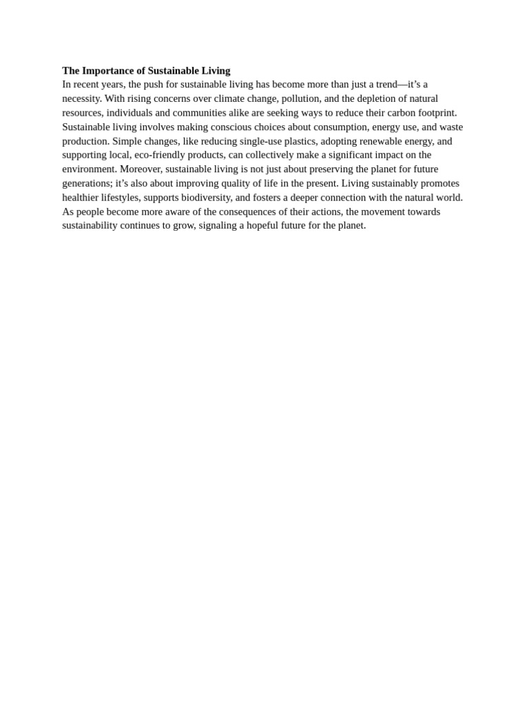 The Importance Of Sustainable Living Pdf