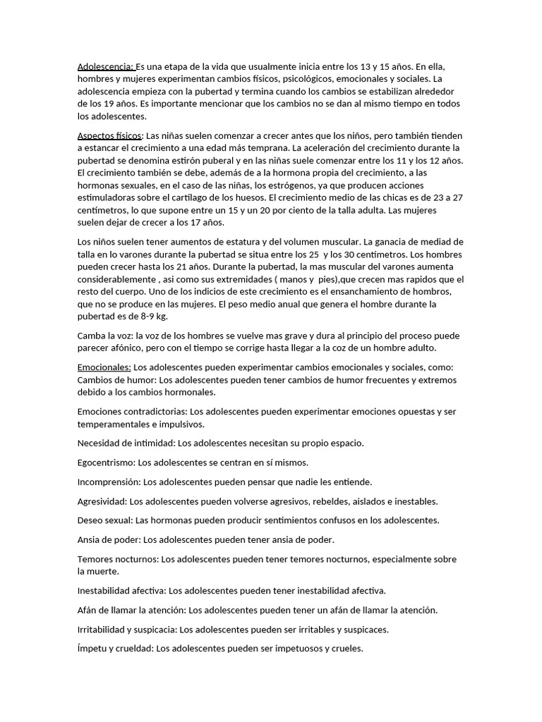 Cambios en la Adolescencia: Físicos y Emocionales | PDF | Pubertad ...