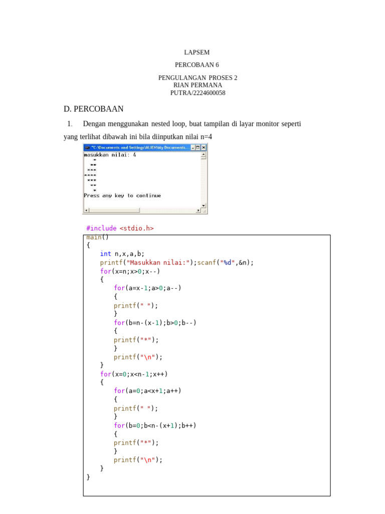 Program C: Nested Loops & Kontrol Alur | PDF