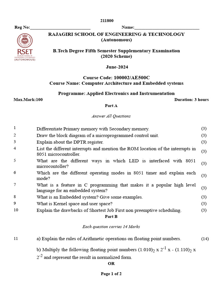 BEE403 Embedded Systems Exam Paper | PDF | Embedded System ...