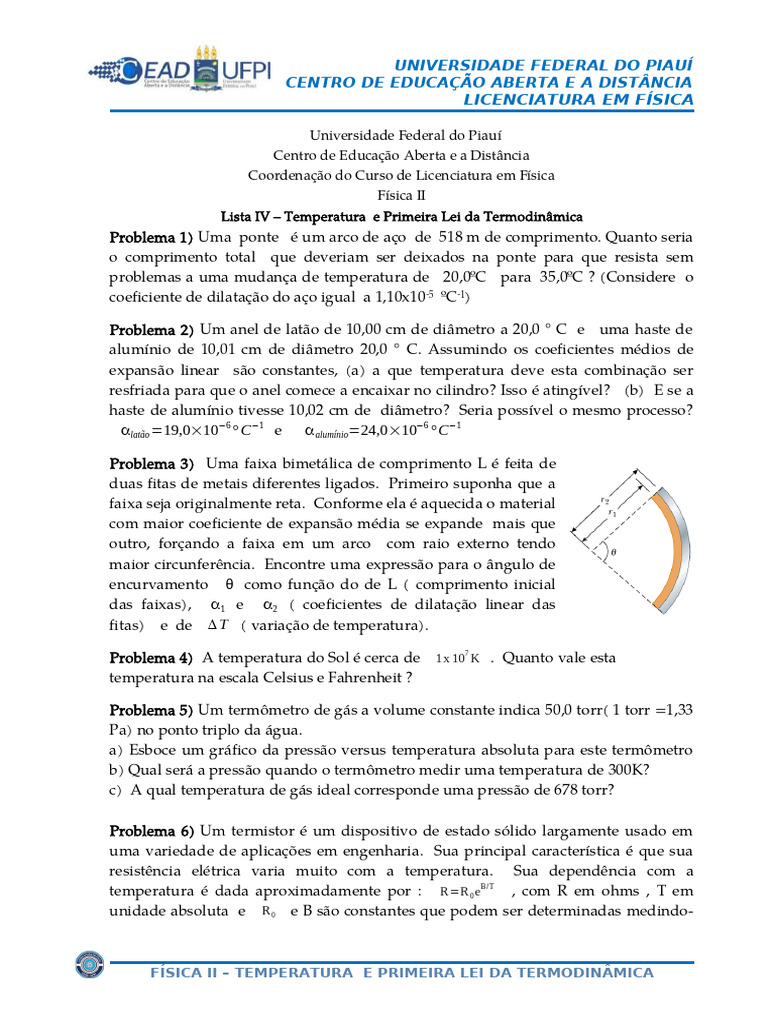 Problemas de Termodinâmica e Temperatura | PDF | Temperatura | Calor