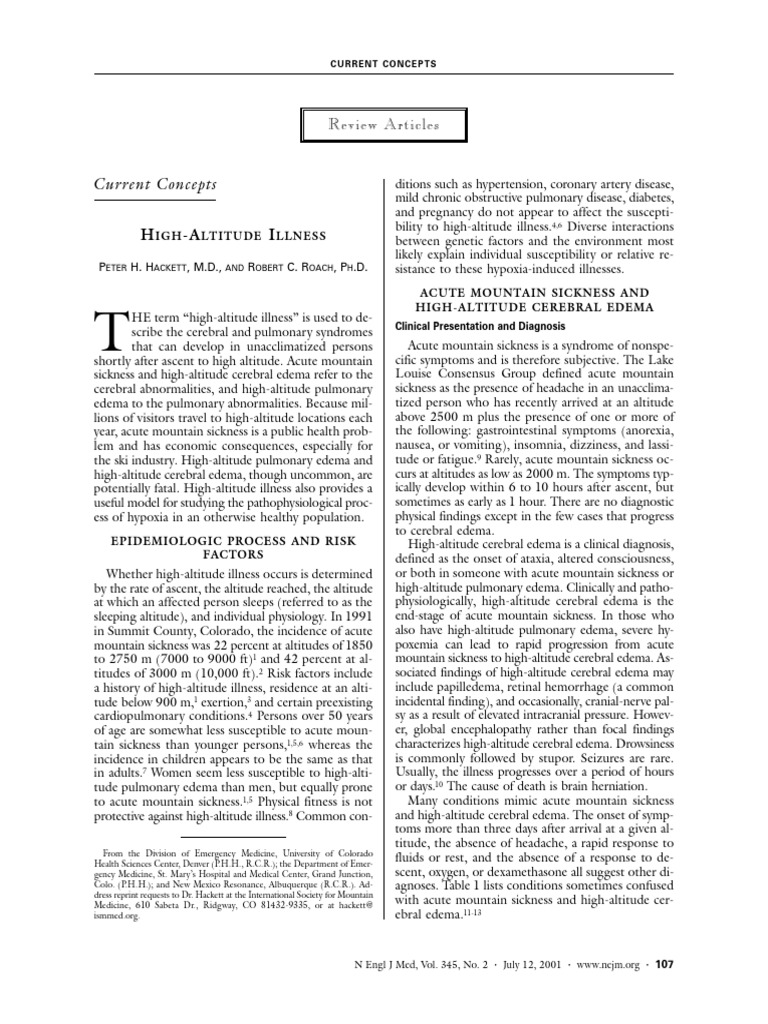 Hackett (2001) High - Altitude Illness | PDF | Diseases And Disorders ...