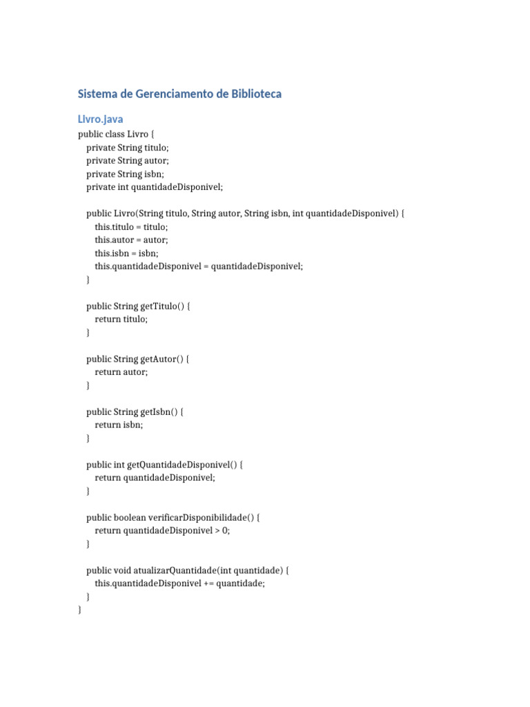 Sistema de Gerenciamento de Biblioteca Java | PDF | Java (linguagem de ...
