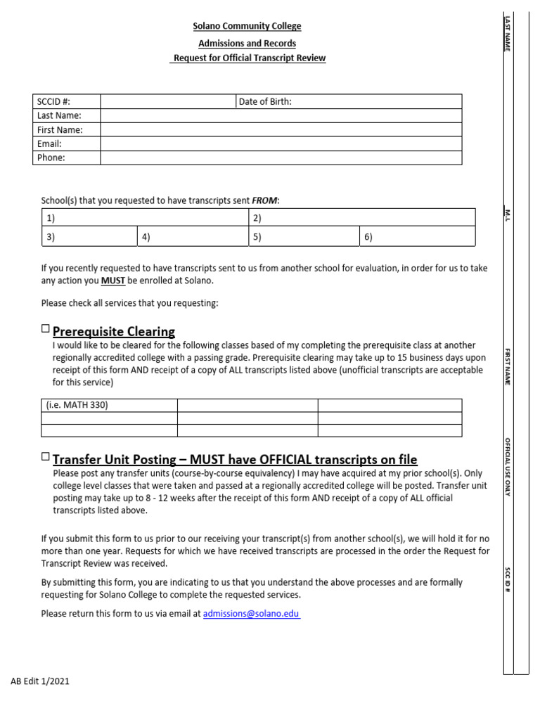 Requestfor Transcript Review 221 A | PDF