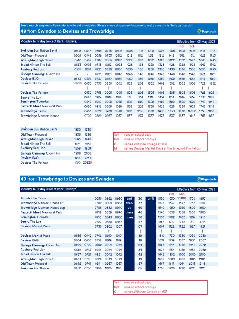 Bus 49 Timetable: Swindon-Devizes-Trowbridge | PDF