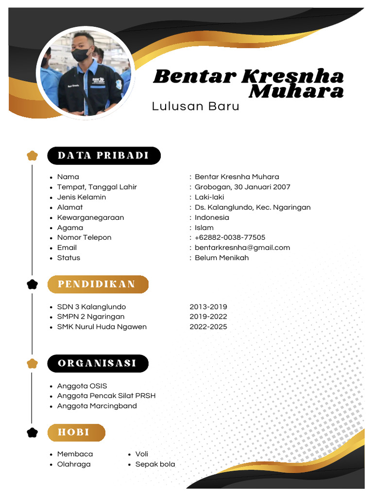 Putih Hitam Emas Modern Profesional CV Resume Riwayat Hidup (1) | PDF