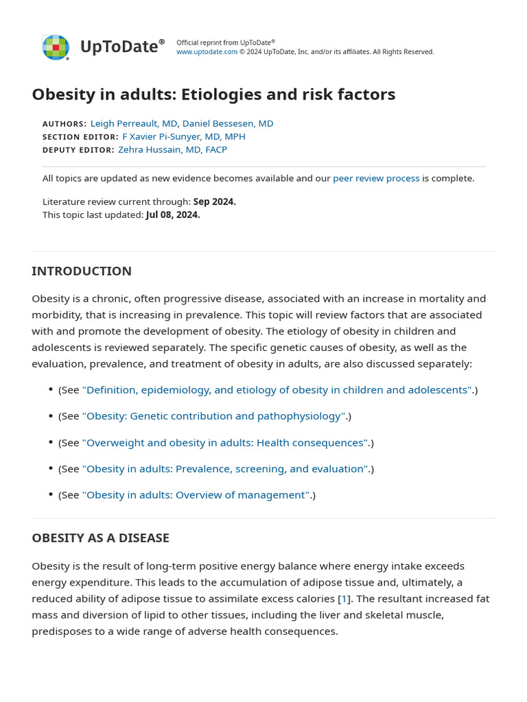 Obesity in Adults - Etiologies and Risk Factors - UpToDate | PDF ...