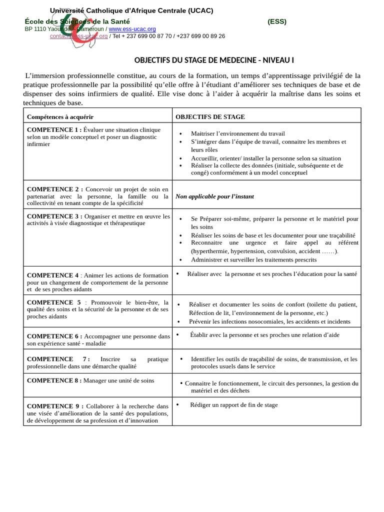 Objectifs de Stage en Médecine ESS UCAC | PDF | Allaitement | Soins de ...
