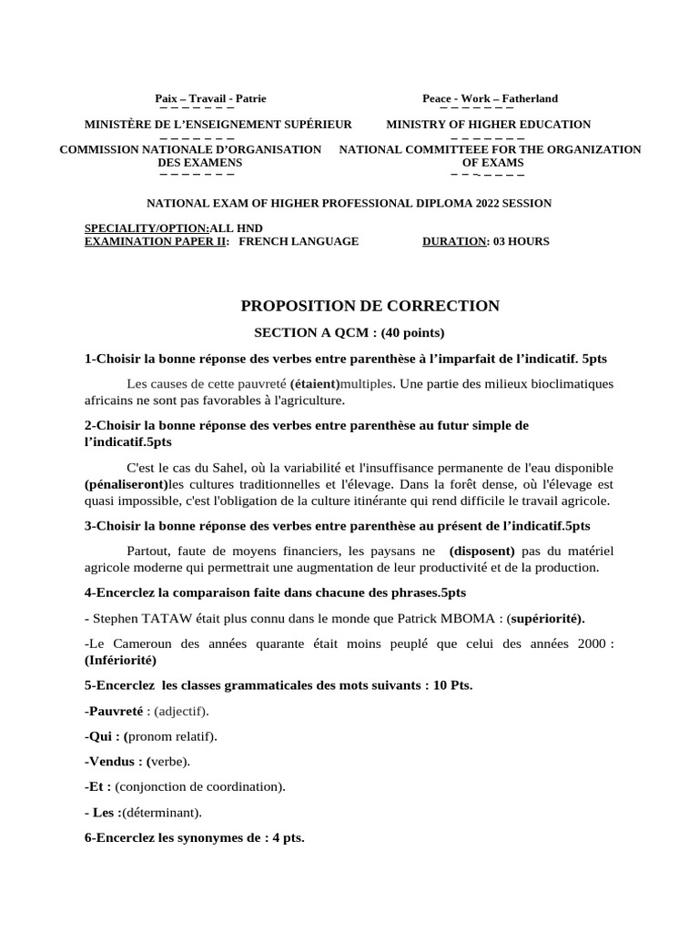 Guide de correction des examens HND 2022 | PDF | Agriculture | Linguistique