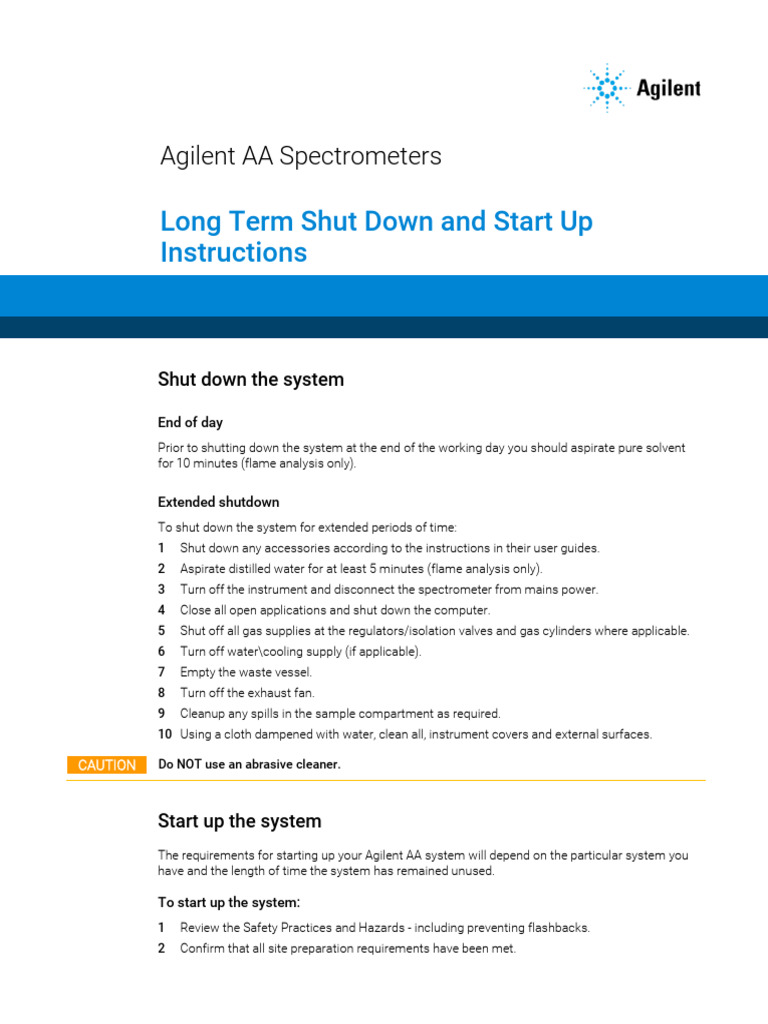 Agilent AA Spectrometer Shutdown Guide | PDF