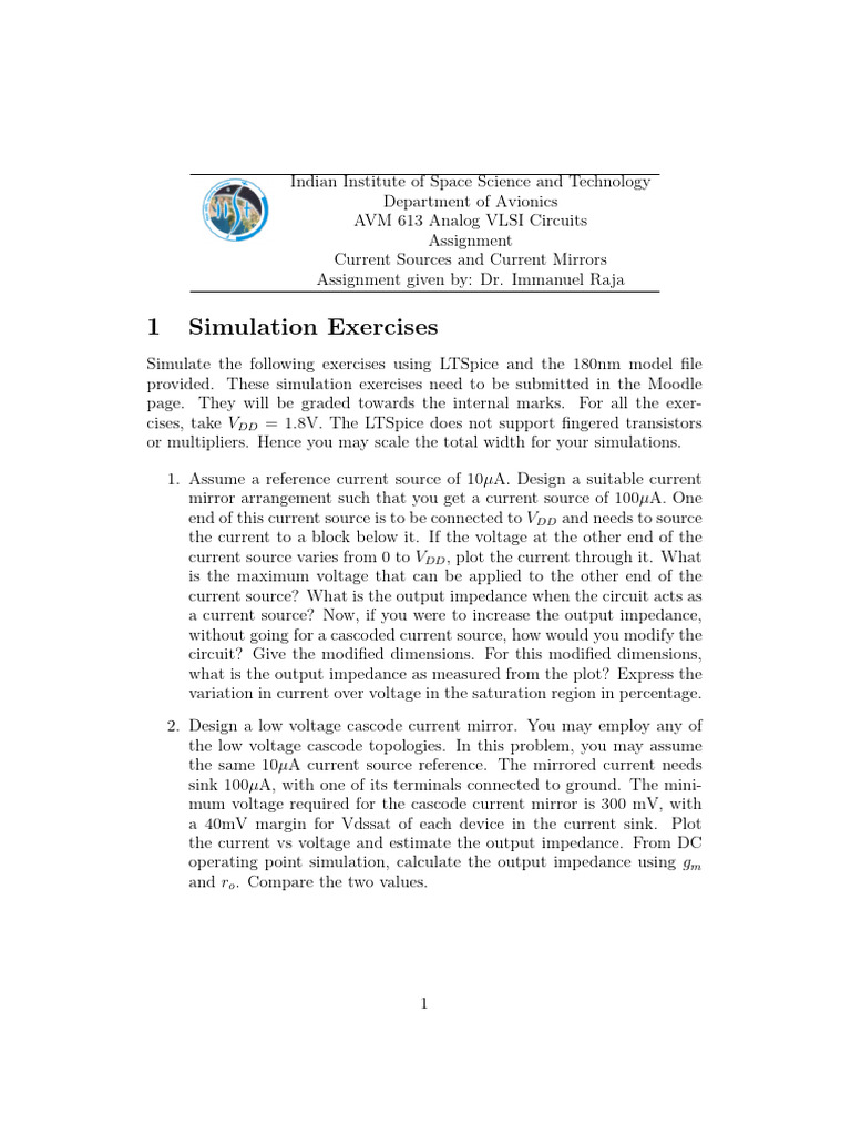 Analog VLSI Current Sources Assignment | PDF