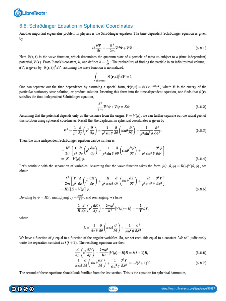 Schrödinger Equation in Spherical Coordinates | PDF | Schrödinger ...