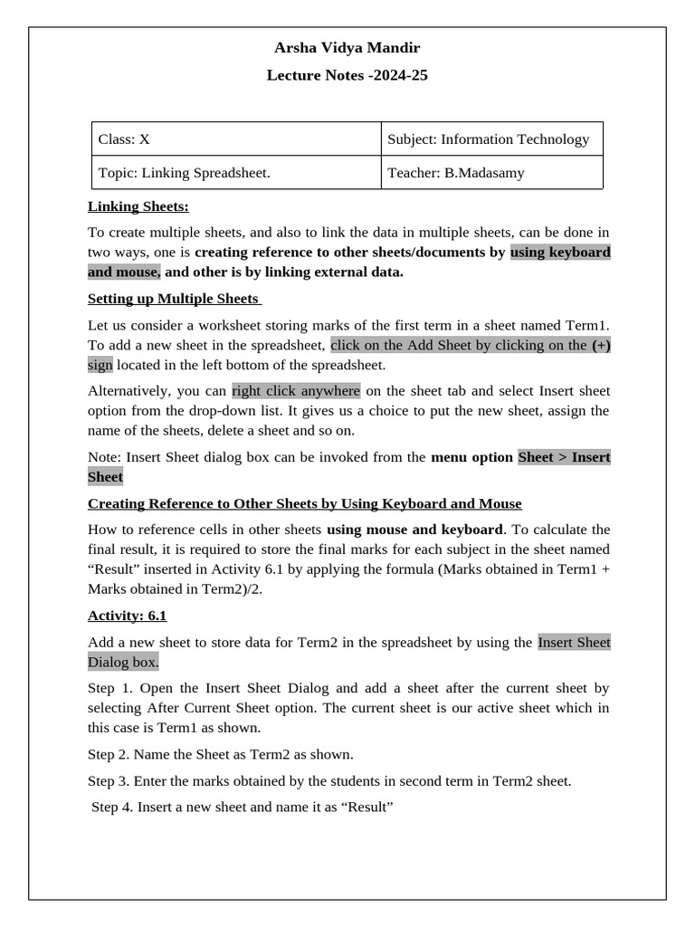CH 6 Notes. | PDF | Hyperlink | Spreadsheet