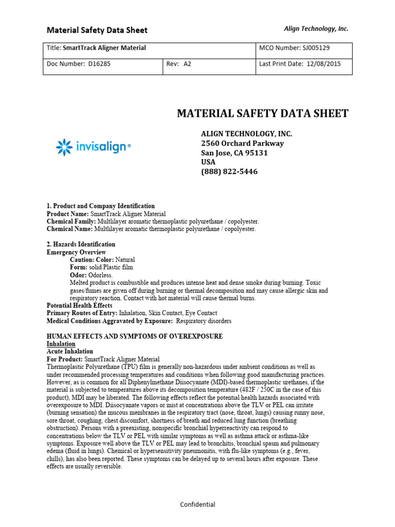 SmartTrack Aligner Material Safety Guide | PDF | Resource Conservation ...