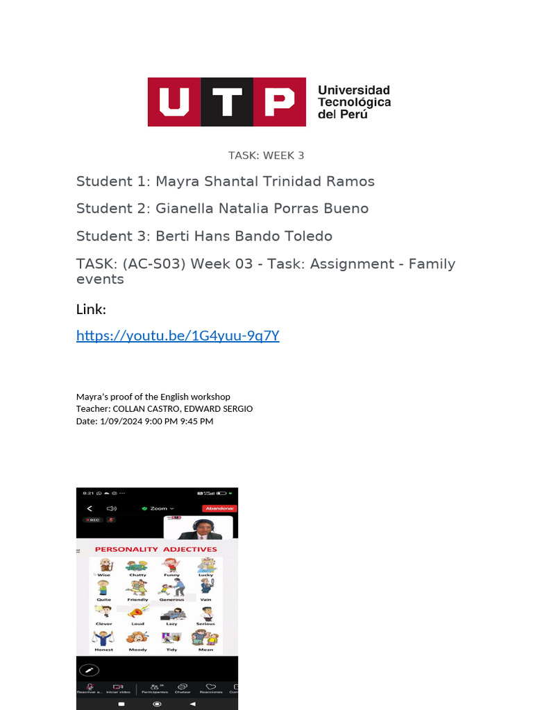 Week 3 Family Events Assignment | PDF