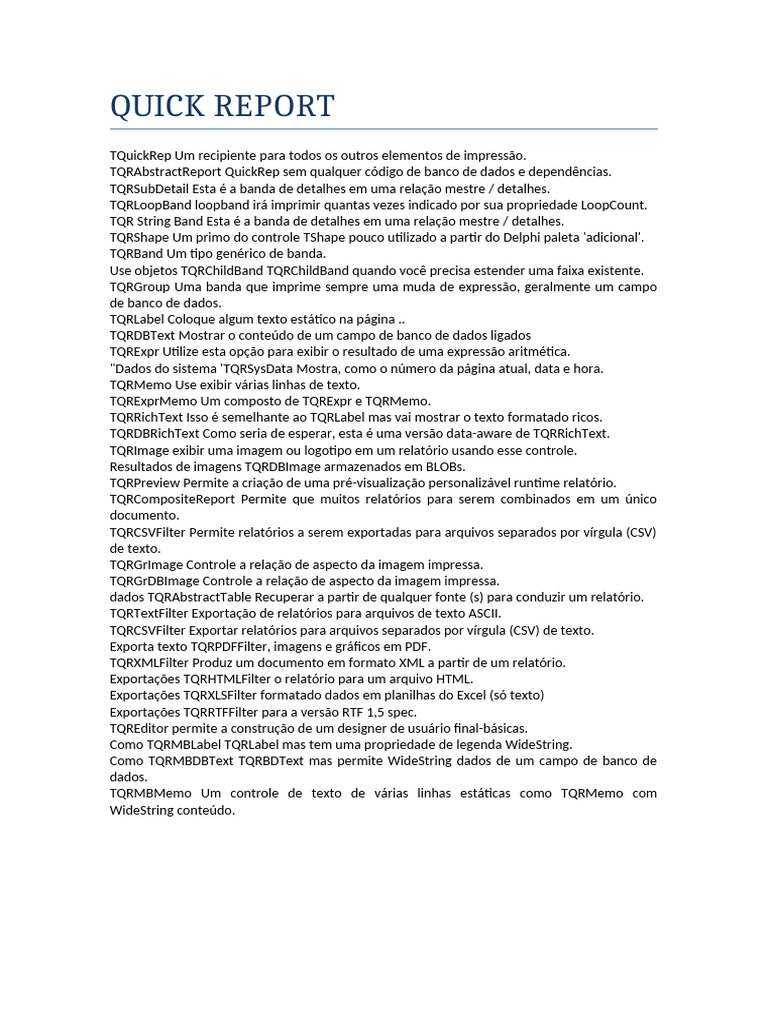 Componentes do QuickReport em Delphi | PDF | Bancos de dados | Imagem