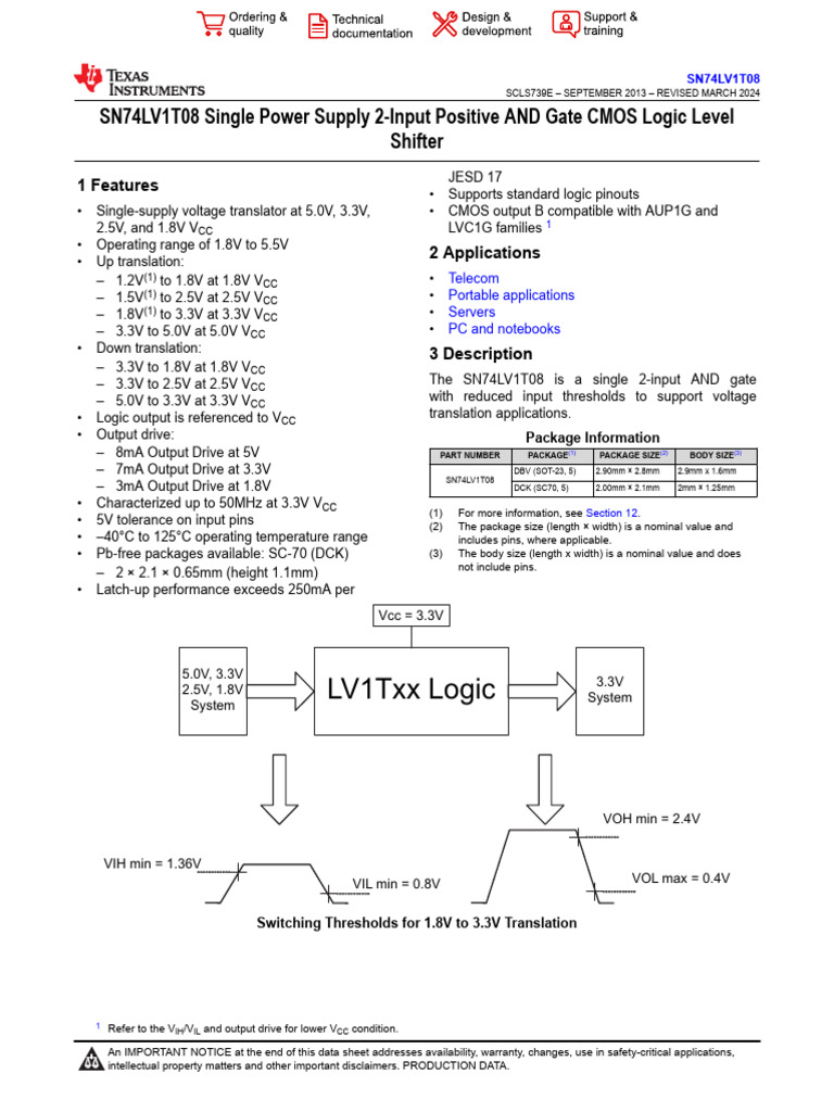 SN74LV1T08: CMOS Level Shifter | PDF | Capacitor | Computer Engineering
