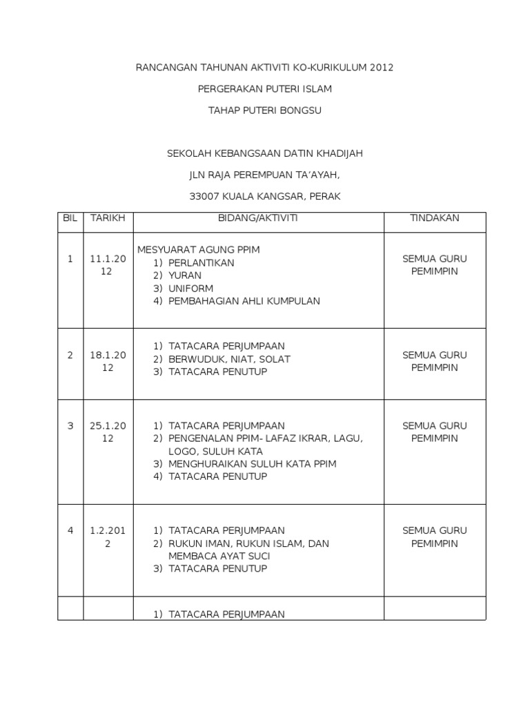 Rancangan Tahunan Aktiviti Ko Pdf