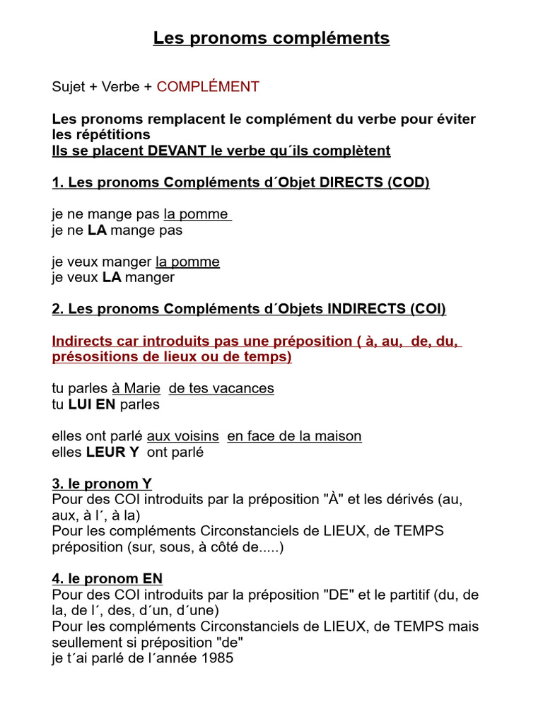 Pronominalisation des Compléments du Verbe | PDF