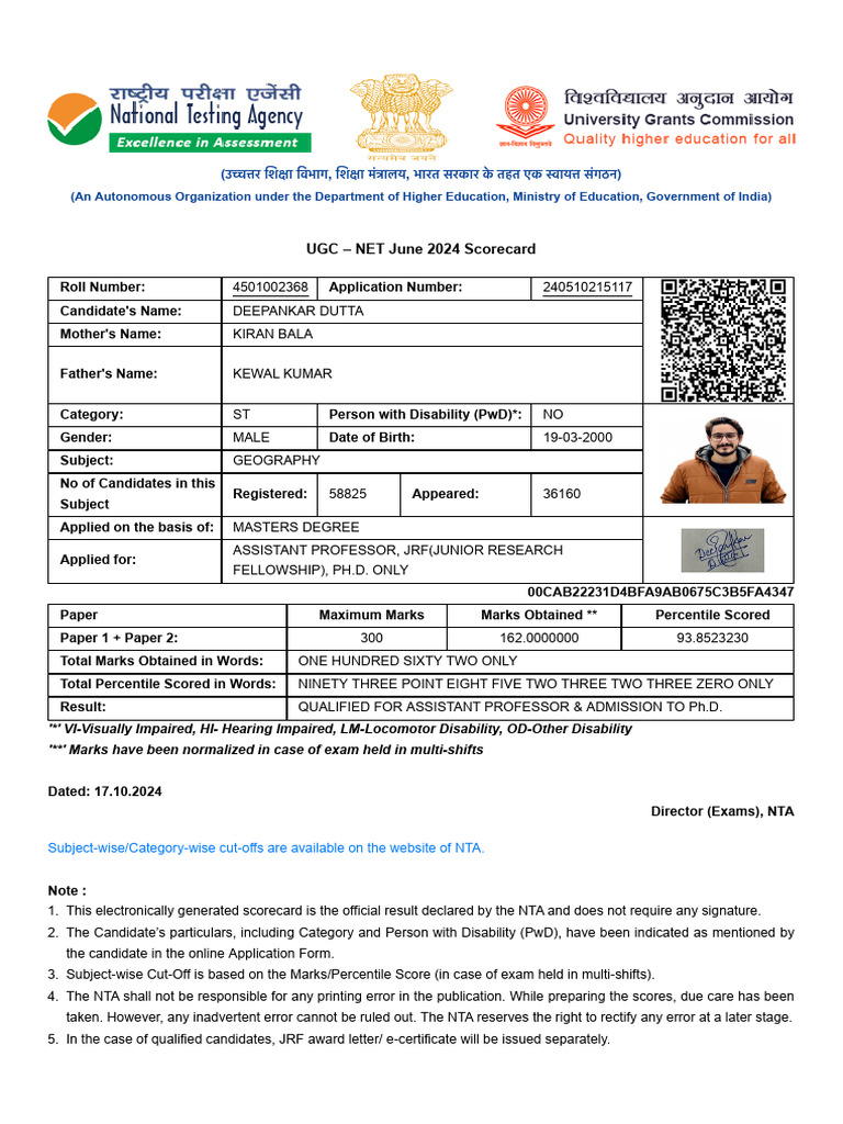 UGC NET June 2024 Scorecard Summary | PDF