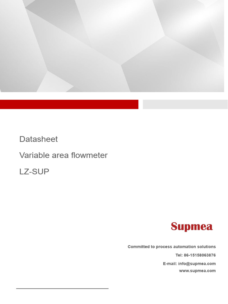 Variable Area Flowmeter Datasheet | PDF | Flow Measurement