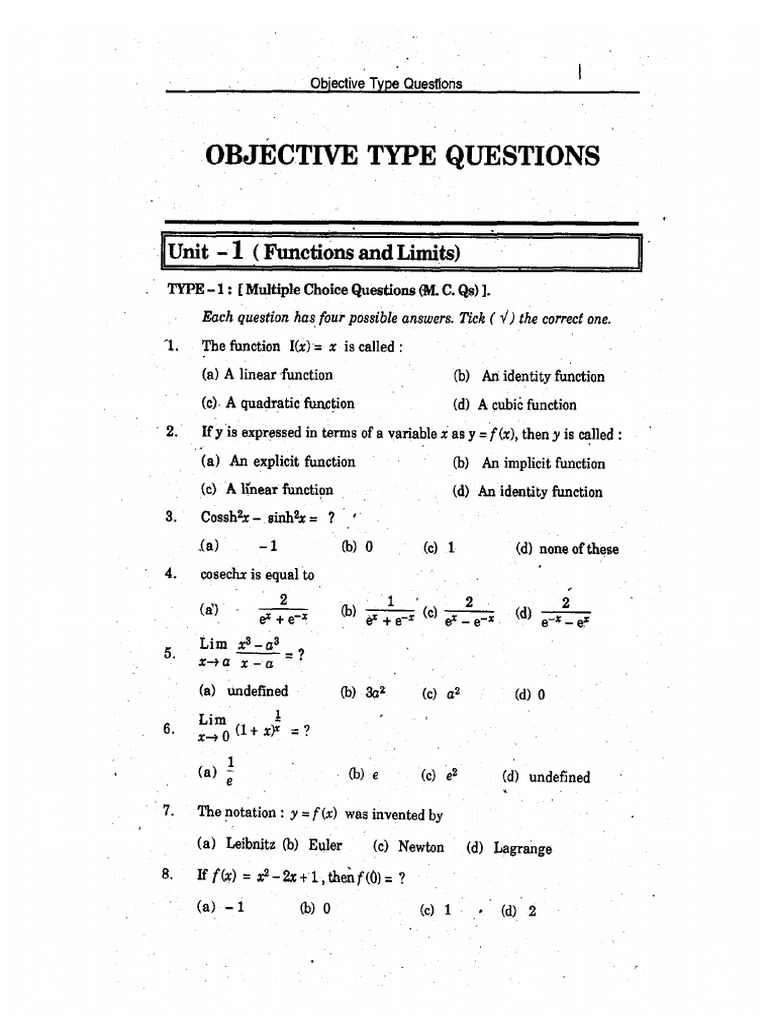 Mcq On Math 1 Pdf