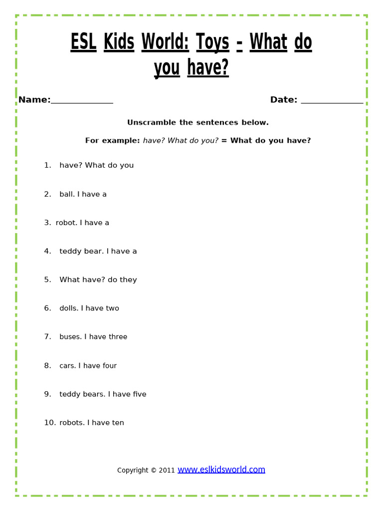 Toys Sentence Scramble | PDF | Language Arts & Discipline