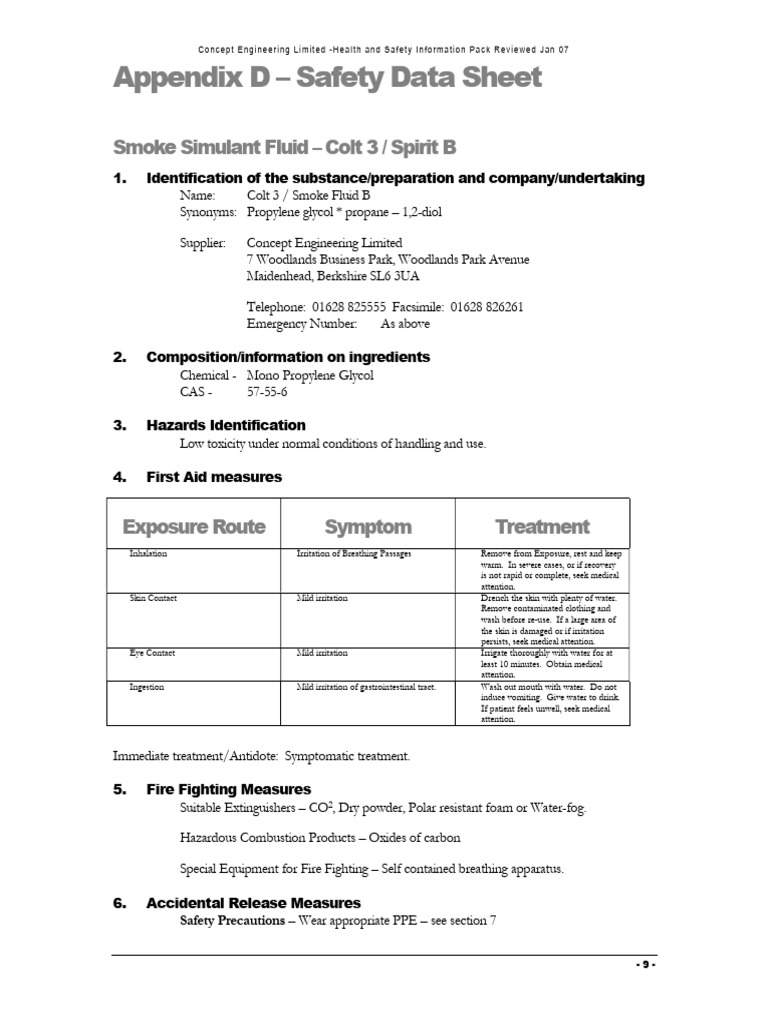 Colt 3 Smoke Fluid B Safety Data Sheet | PDF | Personal Protective ...