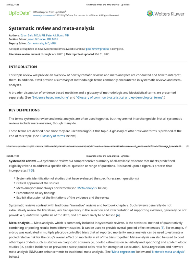 Lectura Complemetaria 6. Systematic Review and Meta Analysis UpToDate ...