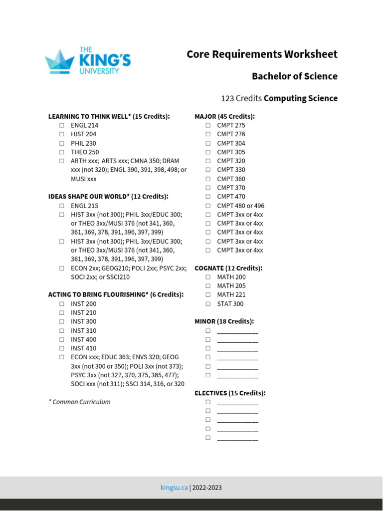 BSC4 Computing Science Program Checklist (2022-23) | PDF
