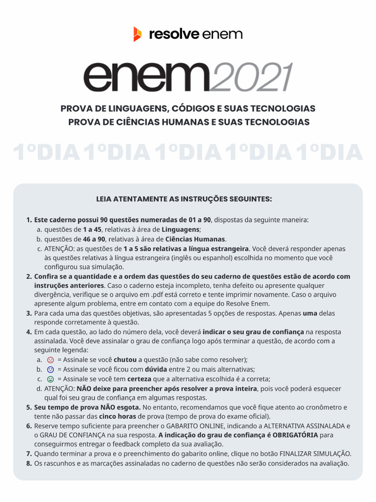 Primeiro Dia Enem 2021 | PDF
