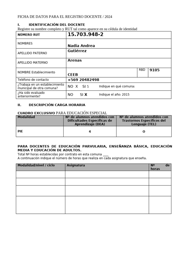 Ficha Docente 2024: Registro y Evaluación | PDF