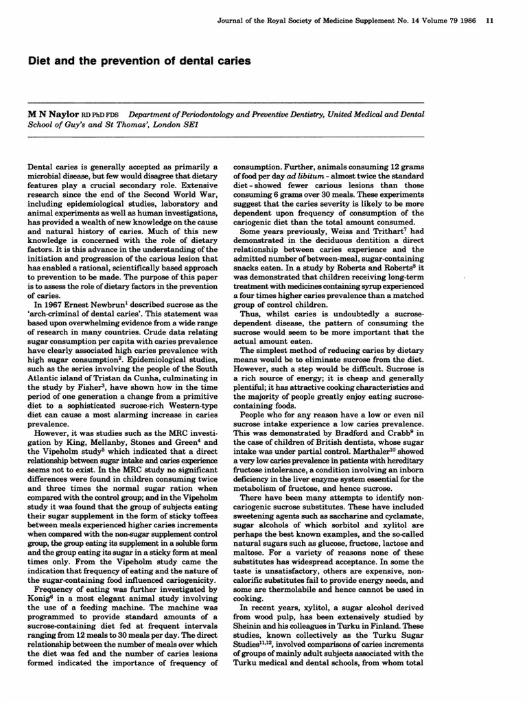 Diet and The Prevention of Dental Caries | PDF | Sugar | Diet & Nutrition